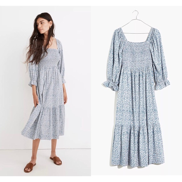 Madewell Dresses & Skirts - Madewell Lucie Elbow-Sleeve Smocked Midi Dress in Sunflower Field